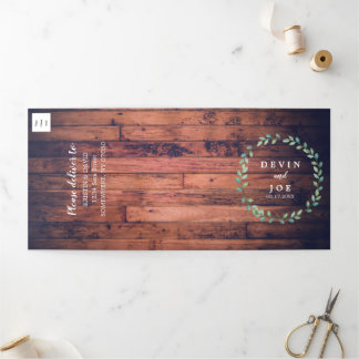 Trifold Watercolor Greenery Wedding Invitation 三つ折り招待状
