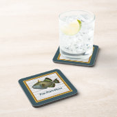 Triggerfishの深いティール（緑がかった色）金ゴールドとオレンジの名前 コースター (右側)