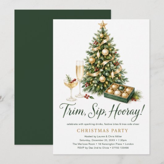 Trim, Sip, Hooray クリスマスパーティー 招待状 (正面/裏面)