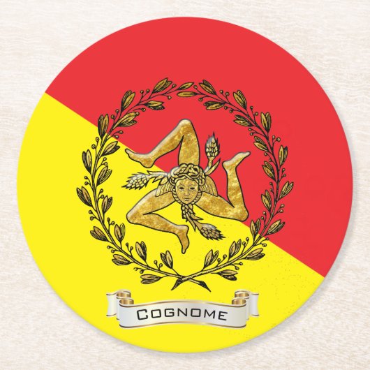 Trinacriaのシシリアのオリーブ色のリースは個人化なります ラウンドペーパーコースター (正面)