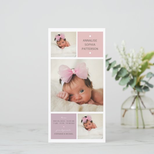 Trio写真モダンベビーガール誕生のお知らせ 案内状 (スタンド正面)