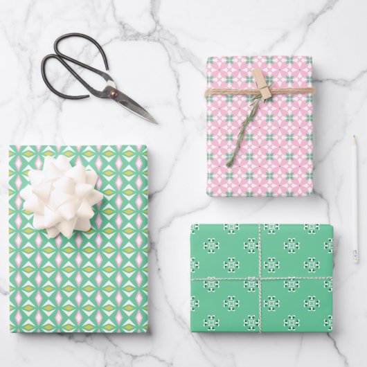 Trio 3幾何学的パターンセットのラッピング紙 ラッピングペーパーシート (正面)