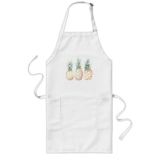 Trio of Geometric Pineapples – Colorful Watercolor ロングエプロン (正面)