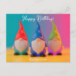 Trio of Glossy Ceramic Gnome Figurines with Name ポストカード