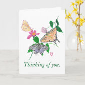 Trio of Pointillism Butterflies, Thinking of you カード (黄色い花)