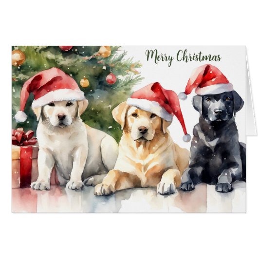 Trio of Santa Hat Labrador Retrievers Christmas (正面横)