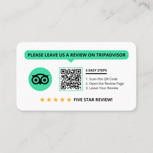 Tripadvisorレビュー率マイビジネス5つ星QRコード 名刺 (正面)
