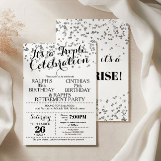 Triple Celebration Confetti Faux Silver Invitation 招待状