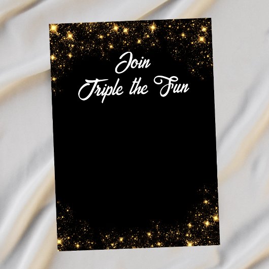 Triple Celebration Joint Birthday Gold Black  招待状