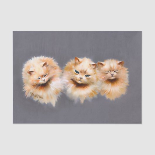 Triple Fluffy Cats Vintage Feline Art Decoupage 薄葉紙 (正面)