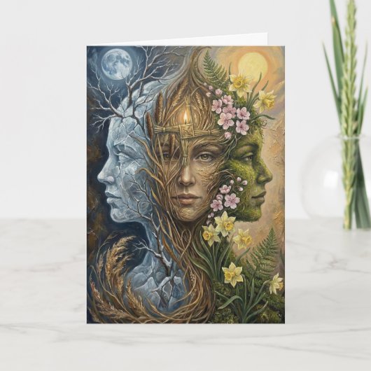Triple Goddess Winter to Spring Imbolc Fantasy Art カード (正面)