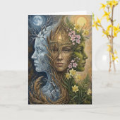 Triple Goddess Winter to Spring Imbolc Fantasy Art カード (黄色い花)