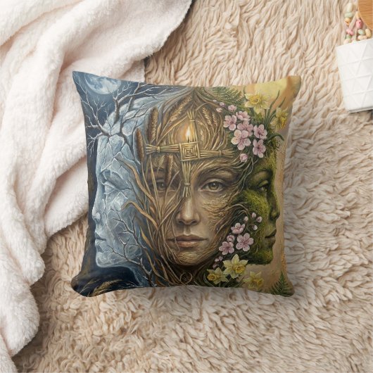 Triple Goddess Winter to Spring Imbolc Fantasy Art クッション (ブランケット)