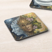 Triple Goddess Winter to Spring Imbolc Fantasy Art コースター (左側)