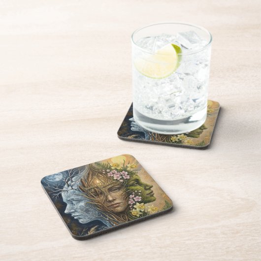 Triple Goddess Winter to Spring Imbolc Fantasy Art コースター (右側)