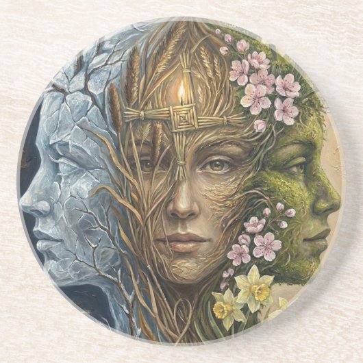 Triple Goddess Winter to Spring Imbolc Fantasy Art コースター (正面)