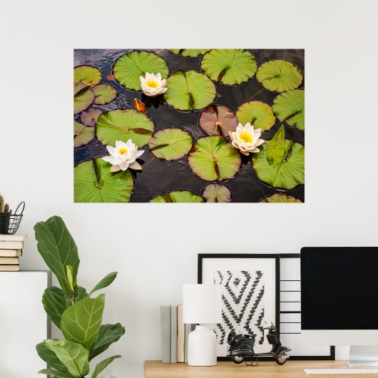 Triple Lotus & Lily Pad Pattern Poster ポスター (ホームオフィス)