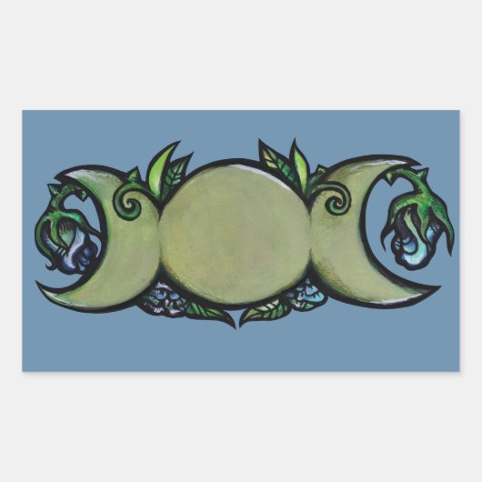 Triple Moon Bloom – Botanical Wiccan Symbol   長方形シール (正面)