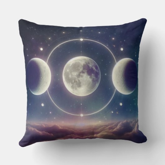 Triple Moon Phases  – Celestial Lunar Throw Pillow クッション (裏面)