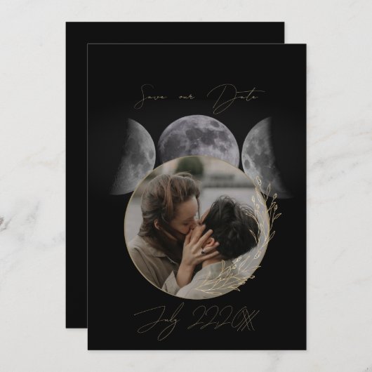 Triple Moon Photo Save The Date 招待状 (正面/裏面)