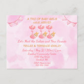 Triplet Baby Girls Pink Shower Invitation Postcard ポストカード (正面)