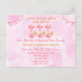 Triplet Baby Girls Pink Shower Invitation Postcard ポストカード