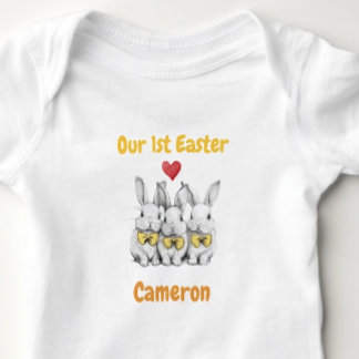 Triplets 1st Easter Outfit, Bunnies, Personalized  ベビーボディスーツ
