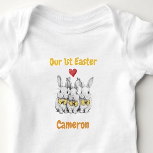 Triplets 1st Easter Outfit, Bunnies, Personalized  ベビーボディスーツ