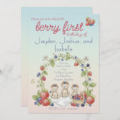 Triplets Berry First Birthday Party 招待状 (正面/裏面)