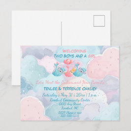 Triplets Two Boys and A Girl Shower Invite ポストカード