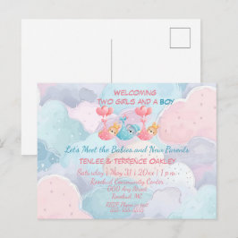 Triplets Two Girls and A Boy Shower Invite ポストカード