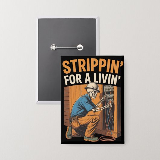 Trippin' for A Livin' Funny Skeleton Electrician 缶バッジ (正面/裏面)
