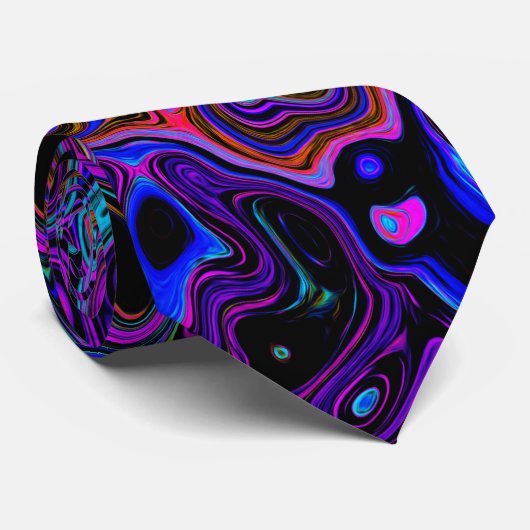 Trippy Black and Magenta Retro Liquid Swirl ネクタイ (ロール)