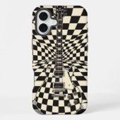 Trippy Checkered Electric Guitar Black and White iPhoneケース (裏面)
