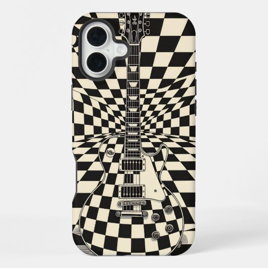 Trippy Checkered Electric Guitar Black and White iPhoneケース (裏面)