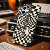 Trippy Checkered Electric Guitar Black and White iPhoneケース
