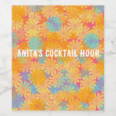 Trippy Hippie Psychedelic Retro Floral Design ワインラベル (シングルラベル)