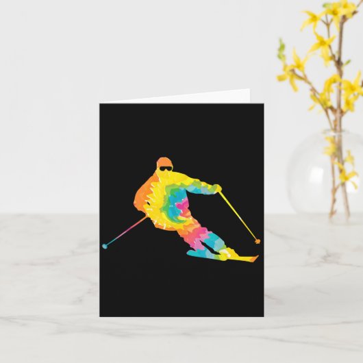 Trippy Rainbow Hippie - Tie-dye Skiing  カード (黄色い花)