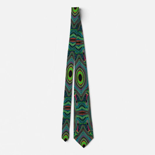 Trippy Retro Black and Lime Green Abstract Pattern ネクタイ (裏面)