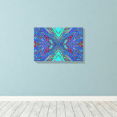 Trippy Retro Blue and Red Abstract Butterfly キャンバスプリント (インサイチュ (ウッドフロア))