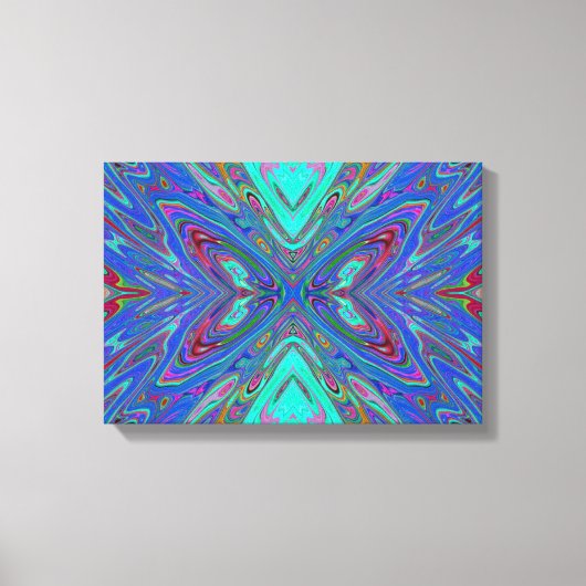Trippy Retro Blue and Red Abstract Butterfly キャンバスプリント (正面)