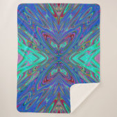 Trippy Retro Blue and Red Abstract Butterfly シェルパブランケット (正面)