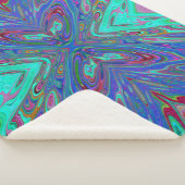 Trippy Retro Blue and Red Abstract Butterfly シェルパブランケット (3/4)