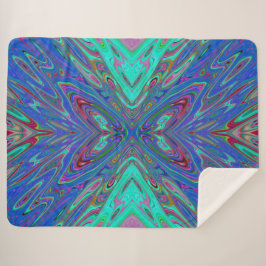 Trippy Retro Blue and Red Abstract Butterfly シェルパブランケット