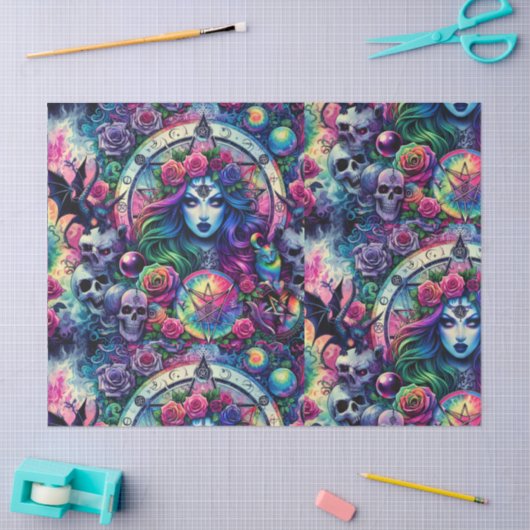 Trippy tie dye Halloween witch goddess gift wrap 薄葉紙 (クラフト)