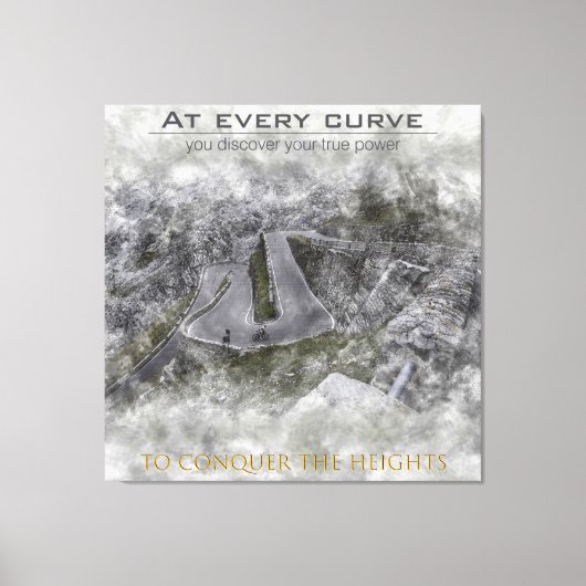 Triptych of a cyclist going up a port with curve キャンバスプリント (正面)