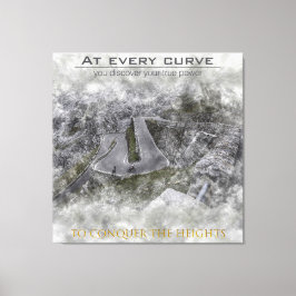 Triptych of a cyclist going up a port with curve キャンバスプリント