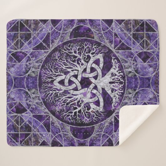 Triquetraのアメジストおよび銀との生命の樹 シェルパブランケット (正面(横))