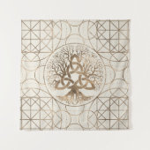 - Triquetraのパステルの金ゴールドのYggdrasil生命の樹 タペストリー (正面)