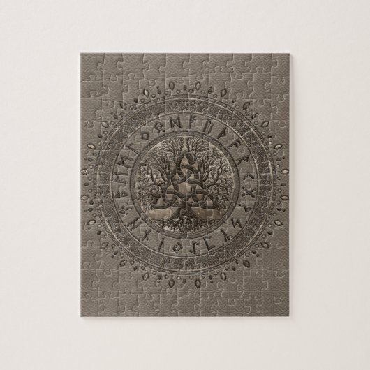 Triquetraのベージュ革および金ゴールドの生命の樹 ジグソーパズル (縦)
